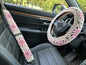 Crochet Sunflower Car Steering Wheel Covers Light Pink Universal 14-15 inch for Women/Men (Steering Wheel Cover+2 Belt Cover) - color: Steering Wheel Cover+2 Belt Cover