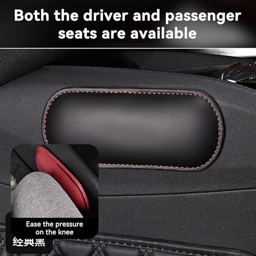 Car Center Console Knee Leg Elbow Cushion Pad, Soft Leather Door Armrest Foot Care Thigh Support Comfort Pillow, Auto Interior Accessories for Knee Pain Relief (Black/Red)