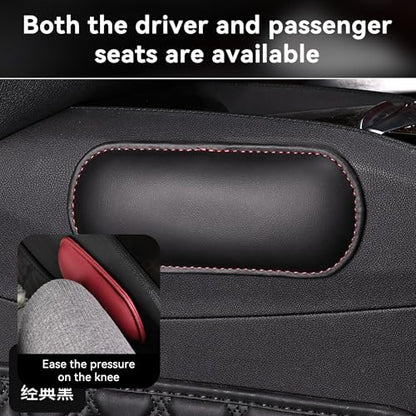 Car Center Console Knee Leg Elbow Cushion Pad, Soft Leather Door Armrest Foot Care Thigh Support Comfort Pillow, Auto Interior Accessories for Knee Pain Relief (Black/Red)