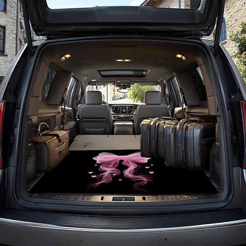 Universal Car Trunk Mat 29" x 39", Pink Bow and Heart All Weather Trunk Protection Cargo Liner, Durable Cargo Mat Rear Trunk Liner, Stylish Vehicle Interior Accessories Suitable for Most Car Models - color: Pink Bow and Heart