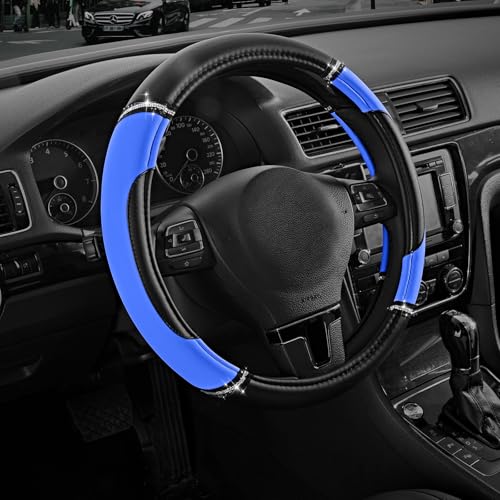 Road Comforts Leather Steering Wheel Cover - Made with PVC Leather - Anti-Slip, Universal Fit 14 1/2 inches to 15 inches - Blue - color: Blue