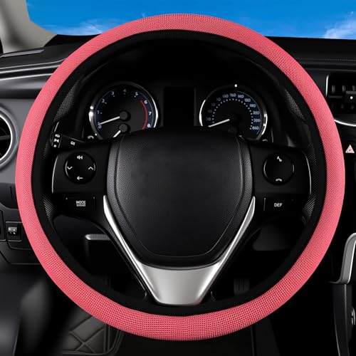 Red Mesh Steering Wheel Cover, Universal 15 inch, Elastic Stretch Microfiber Breathable Ice Silk Cover, Anti-Slip, Odorless, Sweat Absorption, Warm in Winter and Cool in Summer - color: Mesh Red