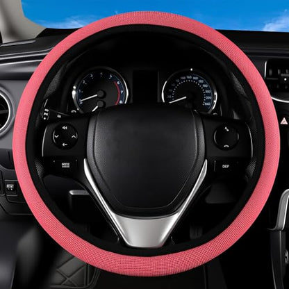 Red Mesh Steering Wheel Cover, Universal 15 inch, Elastic Stretch Microfiber Breathable Ice Silk Cover, Anti-Slip, Odorless, Sweat Absorption, Warm in Winter and Cool in Summer - color: Mesh Red
