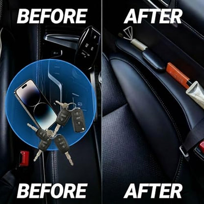 Inflatable Car Seat Gap Filler Strip - 2Pcs Leather Foldable Seat Gap Plug Blocker,Stop Dropping Items,Soft Interior Accessories for All Cars (Black) - color: Black
