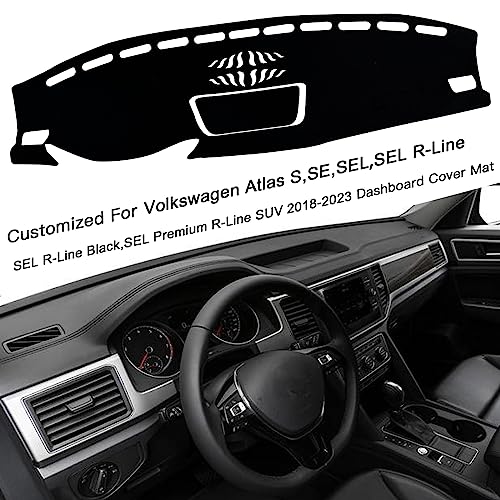Dash Mat Cover Interior Dashboard Protection pad Compatible with Volkswagen Atlas SUV S SE SEL and SEL Premium 2018-2023 Sunshade Glare UV Rays Protector (Black Trim) - color: Black Trim