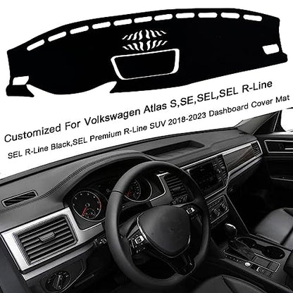 Dash Mat Cover Interior Dashboard Protection pad Compatible with Volkswagen Atlas SUV S SE SEL and SEL Premium 2018-2023 Sunshade Glare UV Rays Protector (Black Trim) - color: Black Trim