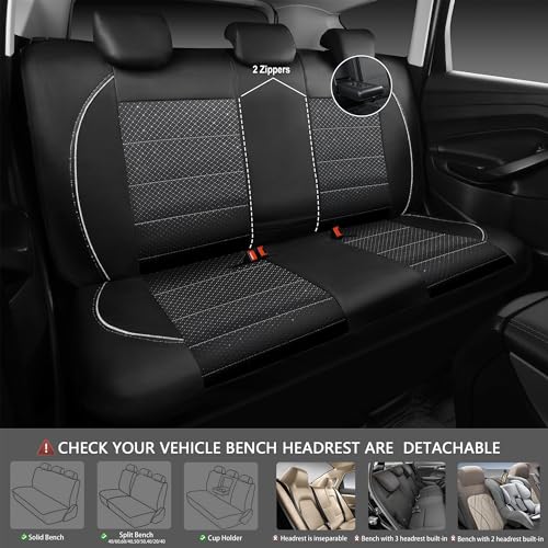 CAR PASS Piping PU Leather Car Seat Cover Full Set, Inside Zipper Design and Reserved Opening Holes, Airbag Compatible,Universal FIT for Car, SUVs,Van,Trucks（Full Set, Black & Silver - color: Black and Sliver