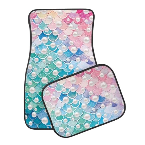 Pearl Scale Green Pink Car Floor Mats 4 Pieces Set Auto Front & Rear Floor Carpets Vehicle Floor Mat Carpet - color: Pearl Scale Green Pink