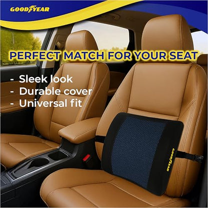 Goodyear Ergonomic Lumbar Support Pillow – Gel-Infused Cushion for Office Chairs and Car Seats, Premium Lower Back Support for Pain Relief and All-Day Comfort - Black