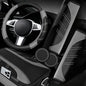 NBTEPEM 6 Pcs Grey Car Accessories Set, Sport Leather Steering Wheel Cover 14.5-15inch Universal, Microfiber Leather Car Center Console Cover, Seat Belt Cushion, Cup Holder Coaster (Black-Grey)