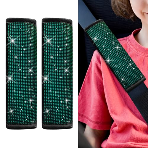 2PCS Bling Seat Belt Covers, Seat Belt Cover Pad, Crystal Diamond Car Seatbelt Cushion for Women, Automotive Interior Shoulder Neck Harness Protector Accessories for Car Truck SUV (Green) - color: Green