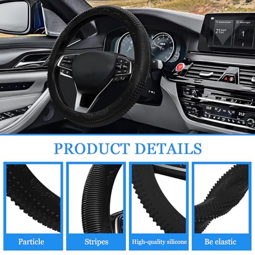 Wuyaoyao Car Steering Wheel Cover, Anti-Slip Silicone Steering Wheel Cover Protector, Non-Slip Massage Grip Auto Wheel Cover Fits 14-15 Inch, Universal Interior Car Accessories (Black) - color: Black