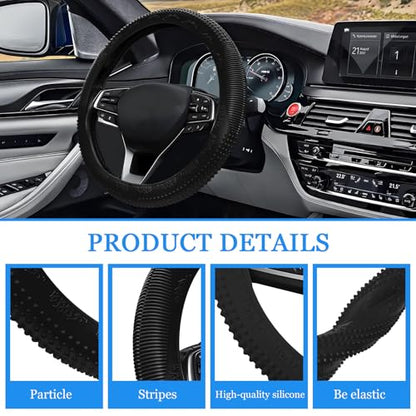Wuyaoyao Car Steering Wheel Cover, Anti-Slip Silicone Steering Wheel Cover Protector, Non-Slip Massage Grip Auto Wheel Cover Fits 14-15 Inch, Universal Interior Car Accessories (Black) - color: Black