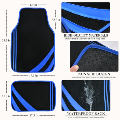 CAR PASS Faux Leather Car Mats Blue Edge Waterproof Car Floor Mats Car Carpet Mats 4 Pieces with Double Stitch Line Anti-Slip Backing Design, Universal Fit for Most Vehicles,SUVs,Sedan,Vans - color: Black Blue