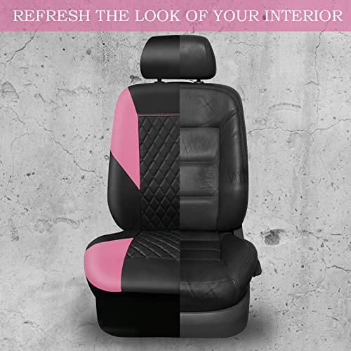 CAR PASS Pink Leather Seat Covers,Girly Quilting Pretty Cute Car Seat Cover with 5mm Composite Sponge Inside,Airbag Compatible, Universal Fit for Most Sedan,SUV,Vans(Full Set,Pink) - color: Black and Pink, size: Full Set (Front and Rear)