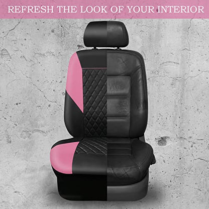 CAR PASS Pink Leather Seat Covers,Girly Quilting Pretty Cute Car Seat Cover with 5mm Composite Sponge Inside,Airbag Compatible, Universal Fit for Most Sedan,SUV,Vans(Full Set,Pink) - color: Black and Pink, size: Full Set (Front and Rear)