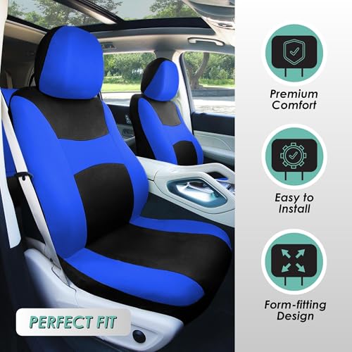FH Group Light & Breezy Cloth Car Seat Covers, 7 Seater Three Row Set- Airbag & Split Ready -Universal for Cars Trucks and SUVs Blue/Black - color: Blue