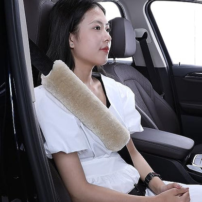 OGLAND 1 Pack 13.4inch Large Fuzzy Soft Sheepskin Seat Belt Cover, Fluffy Seatbelt Cover Pad for Pacemaker Adults Kids Women Universal Cozy Car Cushions, Pearl - color: Pearl