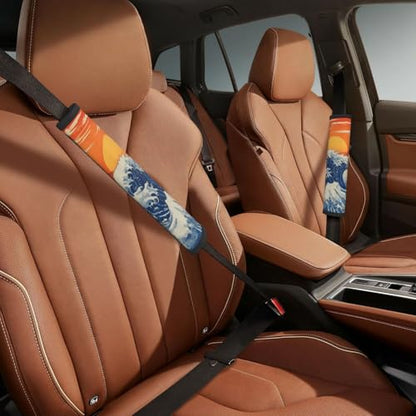 Wave Steering Wheel Cover Elastic Non-Slip Car Steering Wheel Covers with Seat Belt Shoulder Pad for Women Men
