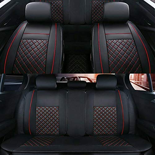5 Seats Car Seat Cover Full Set PU Leather Front Rear w/Pillow Suitable for Year Round Use (Black/Red Line) Universal for Sedan SUV Truck - color: Black/Red Line