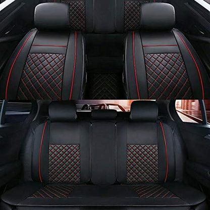 5 Seats Car Seat Cover Full Set PU Leather Front Rear w/Pillow Suitable for Year Round Use (Black/Red Line) Universal for Sedan SUV Truck - color: Black/Red Line
