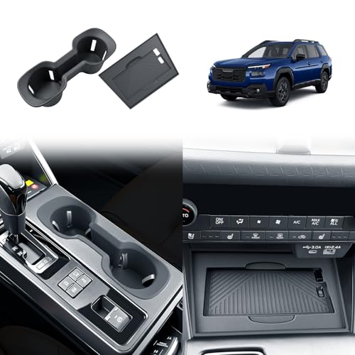 BIBIBO 2Pack for 2026 Subaru Outback Center Console Organizer Cup Holder 2026 Subaru Outback Silicone Cup Holder& Wireless Charging Mats - color: Black-Cup Holder+Charging Mat