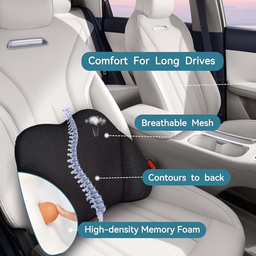 SPRFUFLY Really Amazing Lumbar Support Pillow for Car Seat - Pure Memory Foam with Breathable Removable Cover - Relieves Back Pain Lumbar Pillow(Black, 1PC) - color: Backsaver-eight