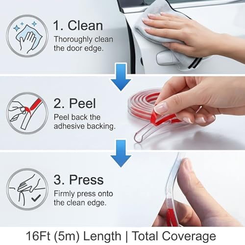16Ft Car Door Edge Guard, Universal Car Door Protector, Upgraded Strong Adhesive Anti-Collision Strip, Scratch Resistant Automotive Door Ding Protector for SUV, Truck, Sedan