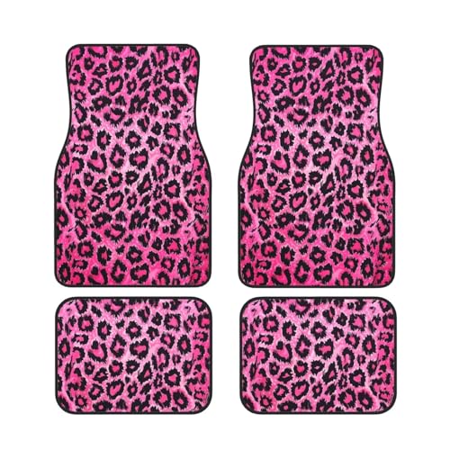 Leopard Cheetahs Floor Mats for Cars, Red Animal Automotive Heavy Duty Floor Mats, Anti-Slip Rubber Backed Floor Mats, 4Pcs Car Floor Carpets Full Set, Universal for Auto SUV Truck Van Sedans - color: Cute Pink Leopard