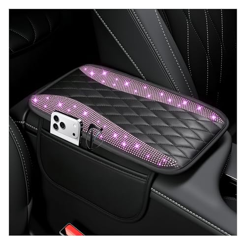IHOTDER Bling Rhinestones Center Console Covers for Cars,Upgraded Arm Rest Cover for Car with Side Storage Pocket for Car Seat Organizer,Middle Console Cover Stylish Car Decoration (Bling Purple) - color: Bling Purple