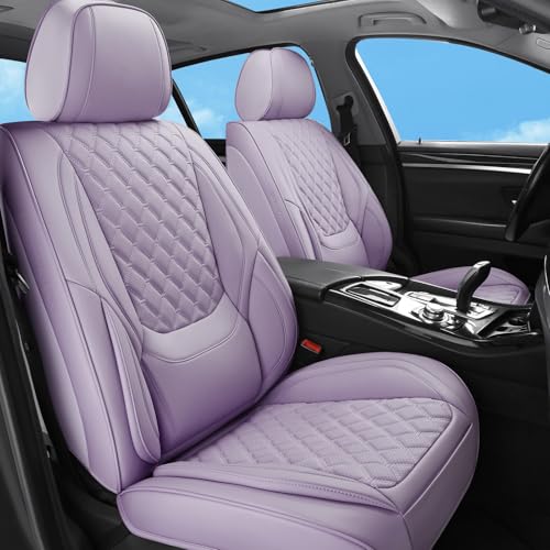 Car Seat Covers Full Set Purple, Luxury Faux Leather Waterproof Non-Slip Women Seat Protector Universal Fit for Most Cars SUVs Trucks Pick-ups,Car Interior Accessories(Purple-Full Set) - color: Light Purple-Full Set