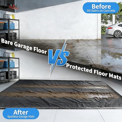 MIALUTY® Garage Floor Mat,(8'6" x 22'),Heavy Duty PVC Under Car Containment Mat with Raised Edge Waterproof Oil-Proof Non-Slip Against Snow Rain Mud All-Weather Easy to Clean - size: 8'6" x 22'
