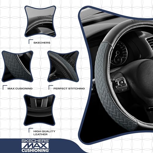 Skechers Steering Wheel Cover,Max Cushioning Leather Steering Wheel Cover Universal Fit 14" 1/2-15" Car Wheel Protector for Men Women Fit Suvs,Vans,Sedans,Car,Trucks,Gray - color: Grey