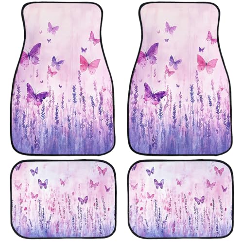 Butterfly Car Floor Mats Set of 4 Flower Purple Watercolor Lavender Automotive Car Floor Carpets Non-Slip Auto Car Accessories Universal Fit for Car SUV Truck Van - color: Butterfly