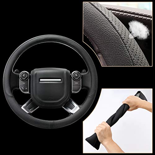Breathable Car Steering Wheel Cover 16 inch Auto Universal Leather Wrap Non-Slip Steeringwheel Protector Automotive Interior Accessories, Black (Suit for 15 1/2-16 inch) - color: A-Black, size: L (15.5"-16")