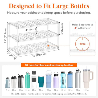 Lifewit Stackable Bottle Storage Organizer, Clear Freestanding Wine Holder for Cabinet, Large Slot Water Bottle Tumbler Cup Organizer for Pantry, Plastic Wine Rack for Fridge Cellar, 3Tier Hold 12 - size: 3 Tier-12 Bottle