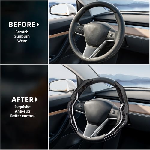 Carbon Fiber Steering Wheel Cover with Anti-Slip Lining and Segmented Design 2pcs Universal Steering Wheel Protector for Men and Women, Car Interior Accessory (Black)