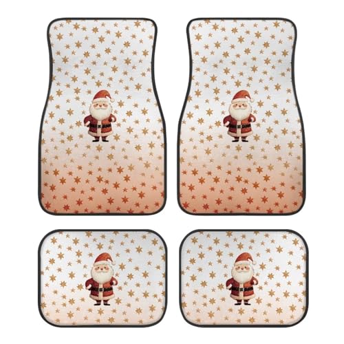 Father Christmas Print Car Vehicle Floor Mat Universal Fit All Weather Protection Rubber Carpets for Cars SUVs and Trucks,Set of 4 - color: Red Santa Christmas
