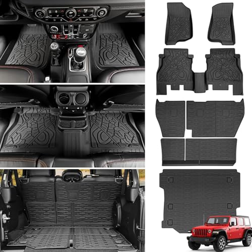 Cargo Mat Floor Liner Compatible with 2018-2025 Jeep Wrangler JL Unlimited 4 Door, Seat Back Cover Cargo Liner Rear Floor Mat for 2024 Jeep Wrangler JL/JLU Accessories - color: Cargo Mat+Seat Back Cover+Floor Mat, size: For 18-25 JLU 4X4