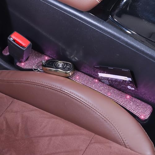Briwill Pink Car Seat Gap Filler, Set of 2 Pink Bling Car Gap Filler Universal Fit for Car SUV Truck, Handmade Crystal Rhinestone Diamond Pink Bling Car Accessories for Women(Pink) - color: E-Pink
