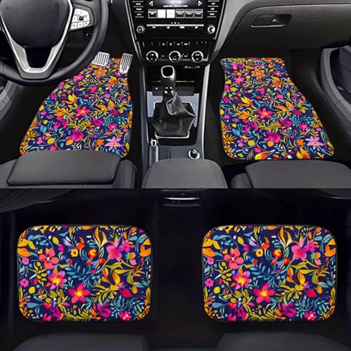 Car Floor Mats Non-Slip Automotive Floor Mats All-Weather Front Rear Car Floor Foot Mat Sets of 4 Pieces Foot Mats Rugs Carpet for Car Trucks SUV Sedans (Flower-02) - color: Flower-02