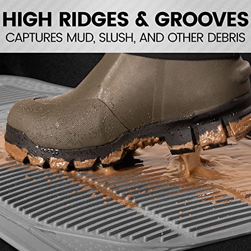 BDK OF-554 Rubber Car Floor Mats, Universal Front & Rear Combo Set with Trunk Cargo Mat Liner for Car Sedan SUV Van, Heavy Duty All Weather Trim to Fit - color: Gray