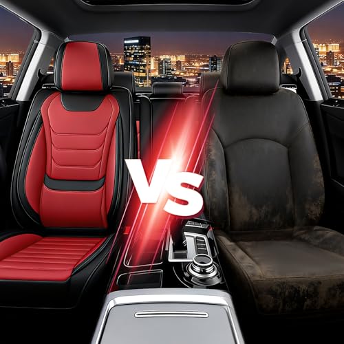 JWLK Seat Covers for Infiniti QX60 2014-2026, Anti-Slip Breathable Seat Covers for Cars, Luxury Nappa Leather Automotive Seat Covers Sets Compatible with Airbag (Standard 2 Seats, Black Red)