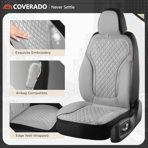 Coverado Car Seat Covers 5 Seats, Luxury Diamond Leather Seat Covers Full Set, Carbon Fiber Textured Design, Durable Waterproof Seat Protectors, Automotive Seat Covers Universal Fit Most Cars, Gray - color: Gray, size: Full set