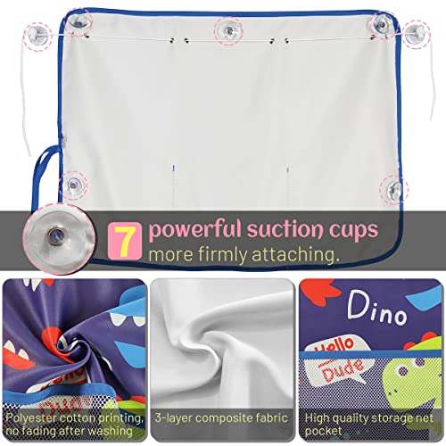 Car Window Shade for Baby, 2 Pack Car Sun Shades with Storage Net Pocket Auto Window Curtain 7 Suction Cups Blue Dinosaurs for Sun/Heat/UV Rays Protection Kids - color: Blue Dino-2pcs