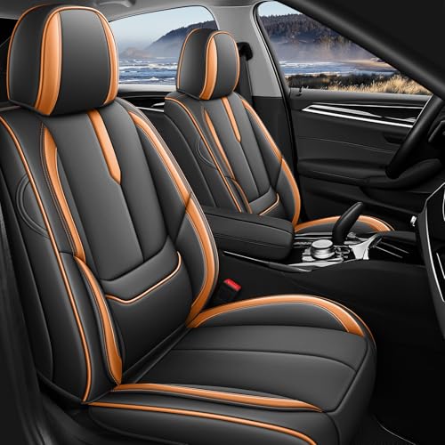 Front Seat Covers for Chevy Malibu 1999-2025, Leather Car Seat Protector, Bucket Seat Covers, Waterproof Car Seat Cushions, Stylish Full Coverage Car Seat Covers(Black/Orange,2 Seat) - color: 2 Seat- Black Orange, size: for Chevy Malibu