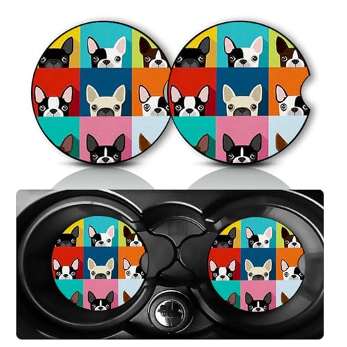 2Pack French Bulldog Car Cup Holder Coasters,Cars Coasters for Cup Holders,2.75" Universal Anti Slip Rubber Mat with Finger Slot,Dog Car Accessories Interior Decor,Dogs Gifts for Women,Men - color: French Bulldog Coasters