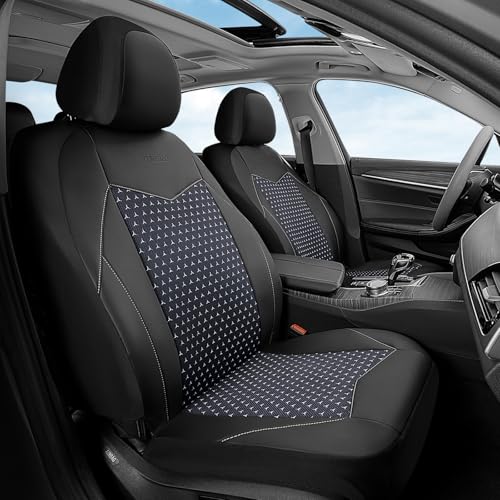 Coverado Front Seat Covers, Breathable Mesh & Leather Car Seat Protectors, Black Driver Seat Cover, Car Seat Cushions, Universal Automotive Seat Covers Fit for Most Sedans SUV Truck, Black - color: Black-Mesh, size: Front