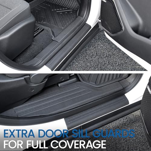 Floor Mats Set for 2024-2026 Chevy Traverse & GMC Acadia & 2025-2026 Buick Enclave, with 2nd Row Kick Mats, Only for 7 Seats Captain Chairs, All Weather TPE Cargo Liner Door Sill Accessories