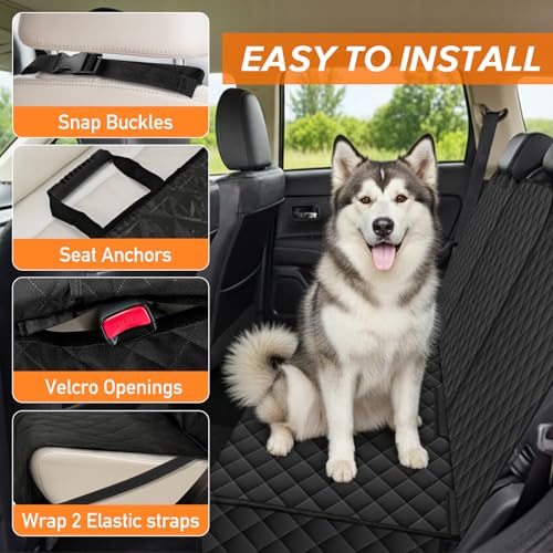 Dog Car Seat Cover for Back Seat - Waterproof, Non-Slip, Pet Bench Seat Covers, with 60/40 Split Bench Fit, Universal Size for Sedans, Trucks & SUVs, Machine Washable, Non-Stick Fur & Durable, M-Black - size: Medium